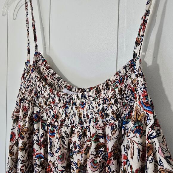 Evereve Floral Smocked Swing Tank Top Lined strappy Colorful Size Large - Picture 6 of 8